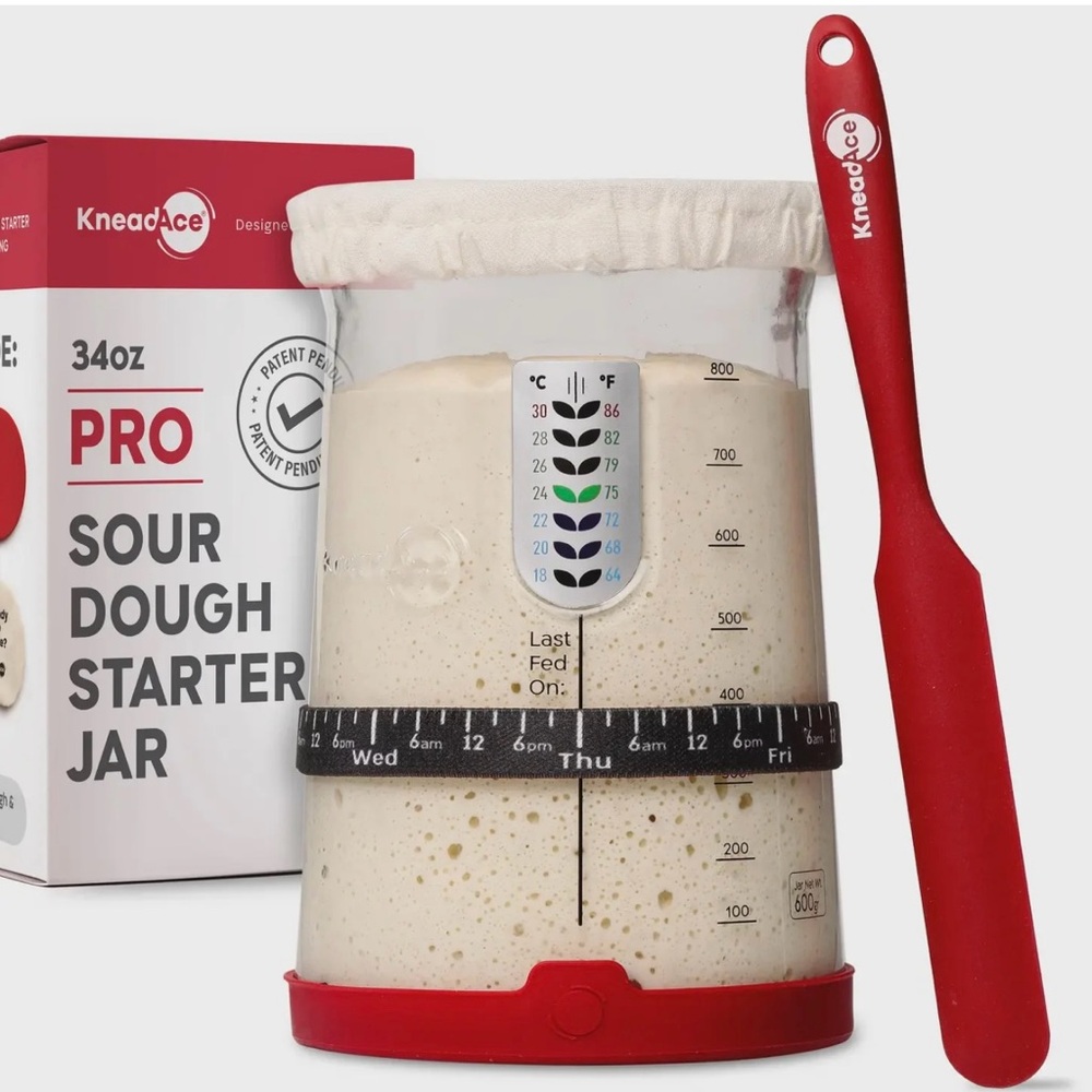 Red Sourdough Starter Jar with Spatula